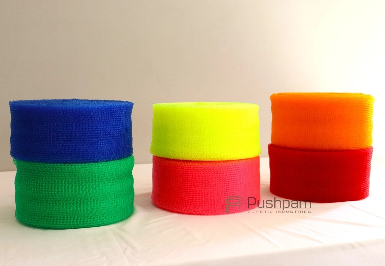 Close view of Plastic Scrubber Net mesh structure showing uniform HDPE mesh